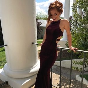 La Femme Wine Velvet Prom Dress Size 0